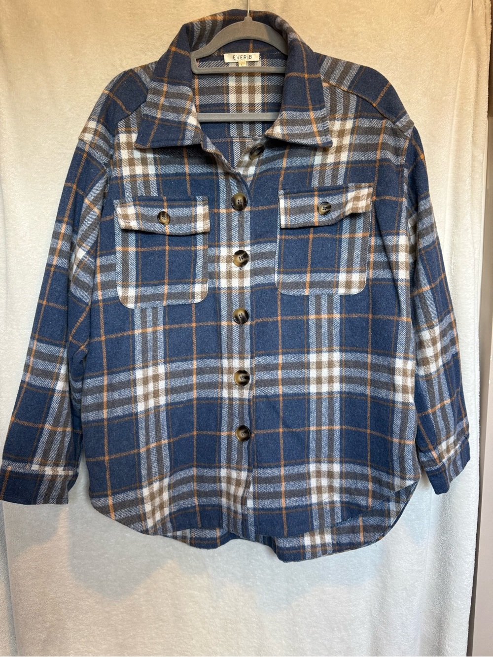 Ever B Very Thick  Blue and Beige Button-Up Flannel Jacket